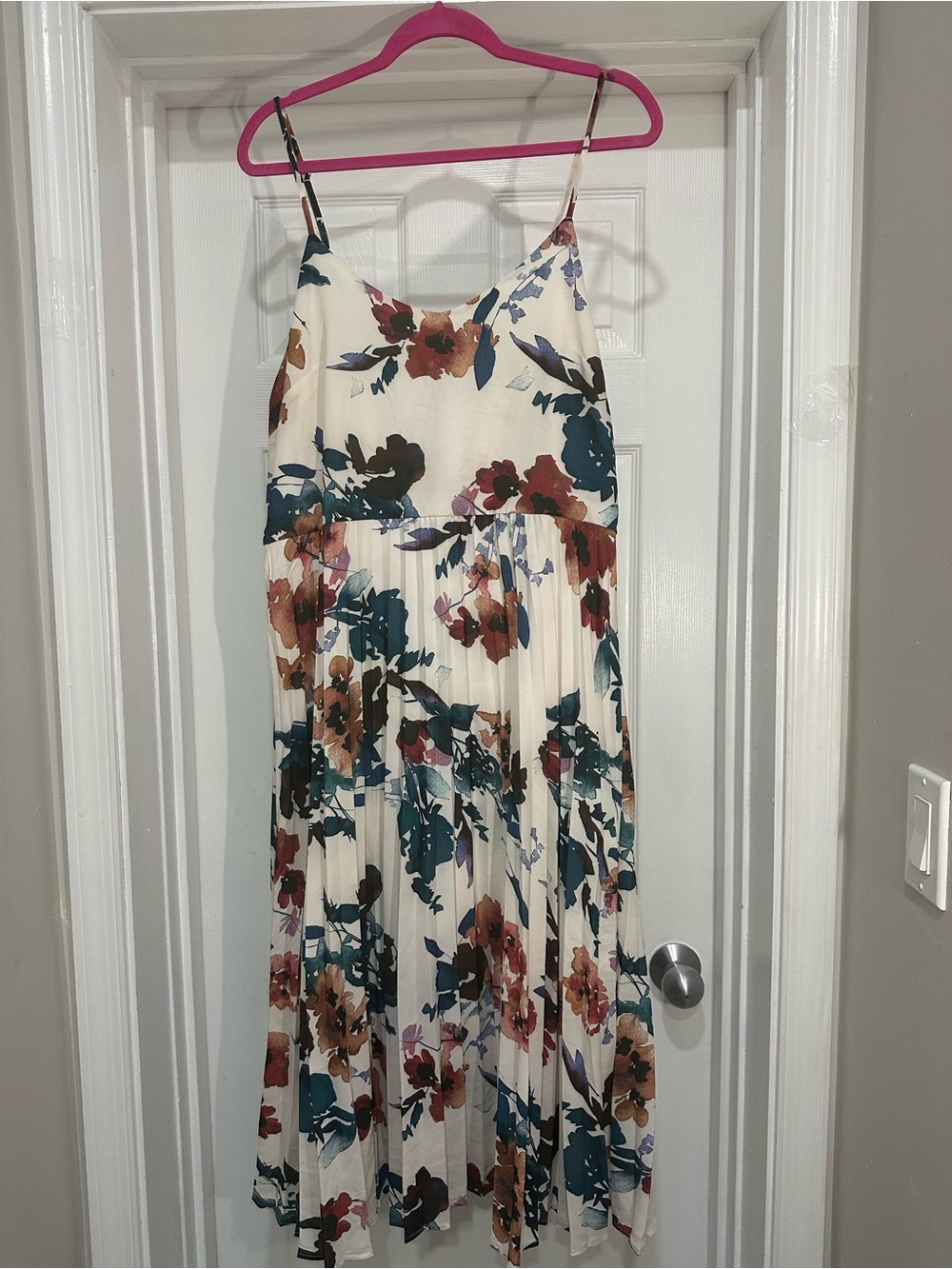 A New Day (Target Brand) Cream Maxi Dress with Teal & Rust Floral